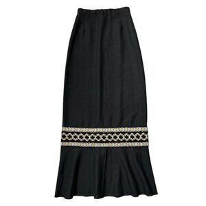 70s Vintage Maxi Skirt Metallic Lace Detail Ruffle Highwaisted David Butler.